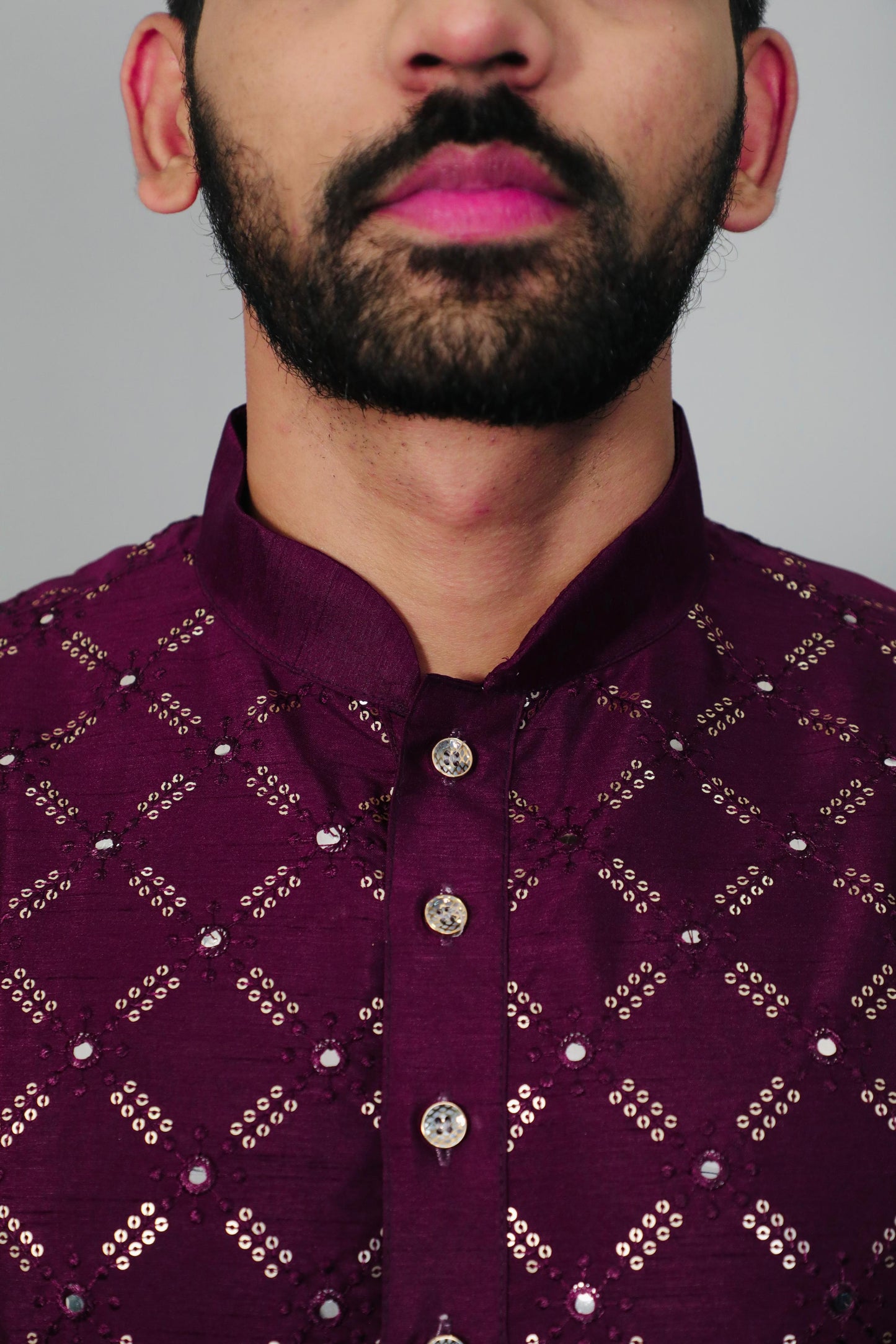 Sequins Mirror Embroidery Work Kurta Pajama for Men