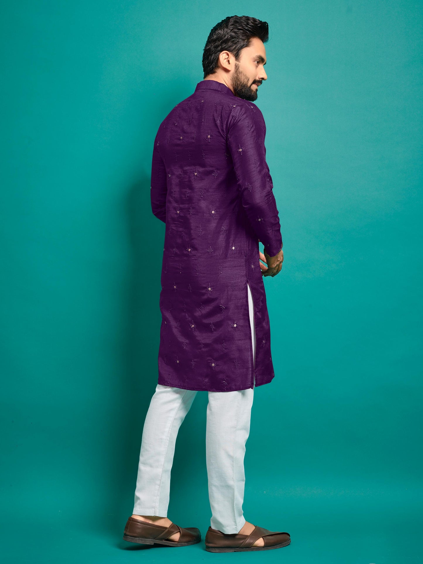 Traditional Embroidery Silk Kurta Pajama For Men