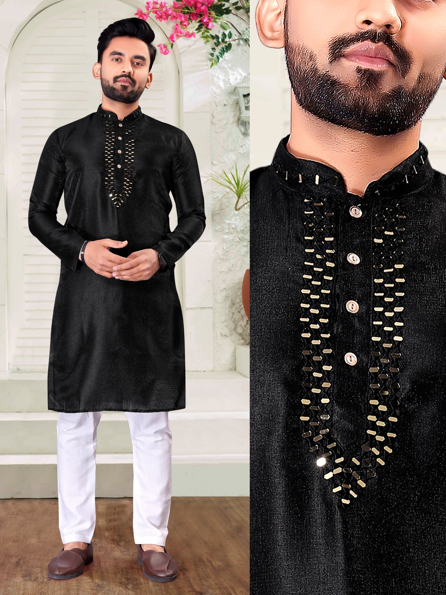Bramastra Mirror Work Kurta pyjama for Men