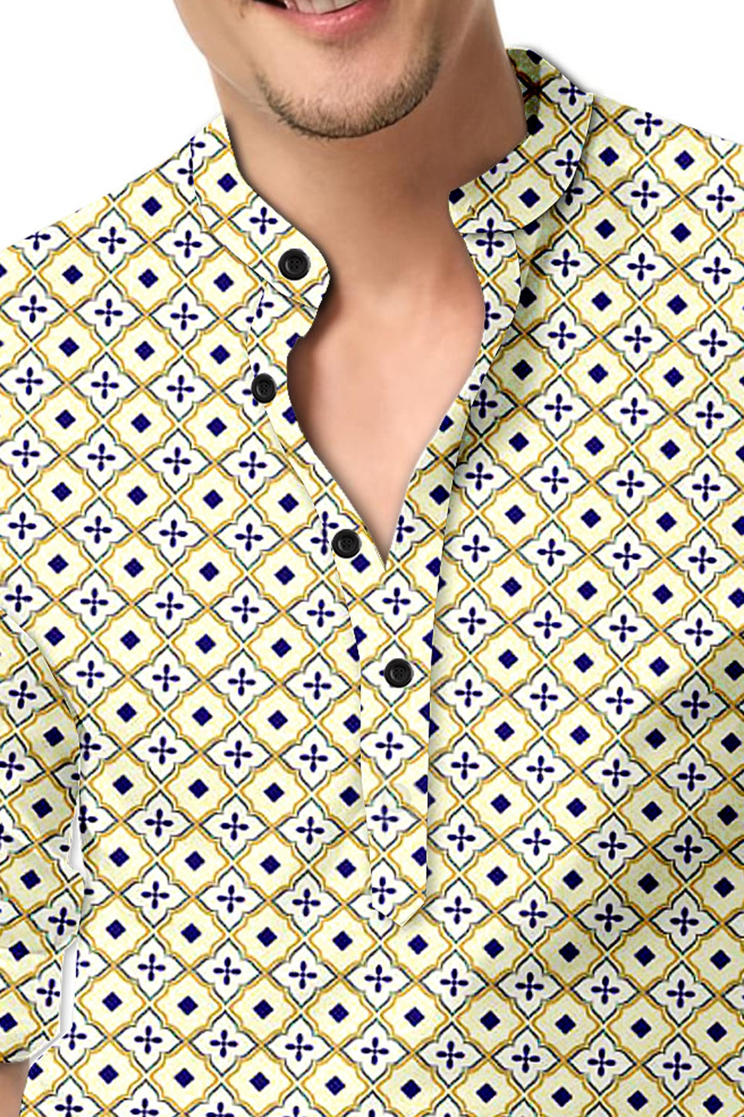 Yellow Printed Short Kurta