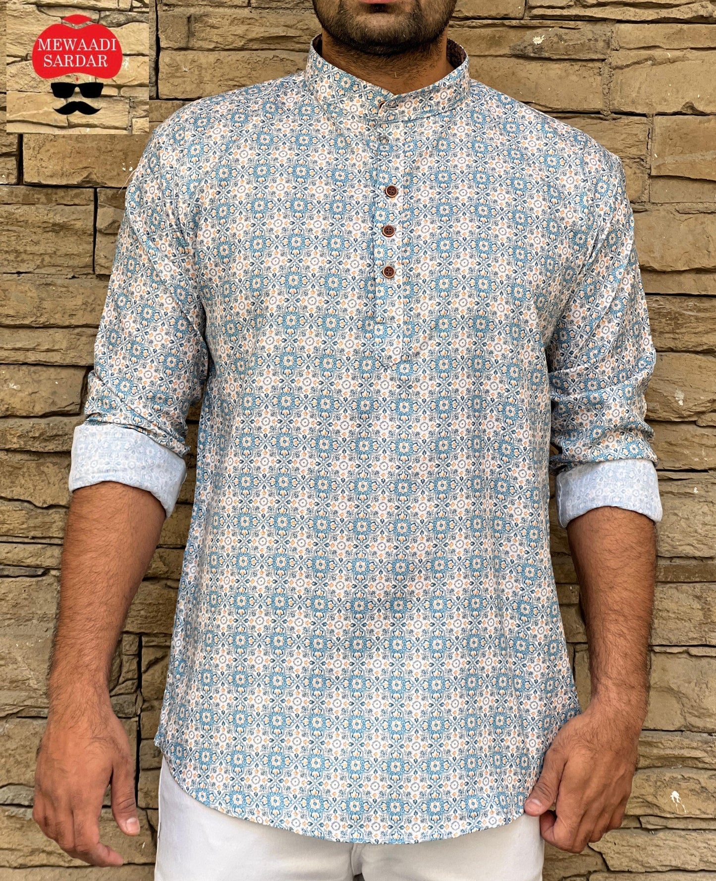 Leo chex Cotton Printed Short Kurta for Men