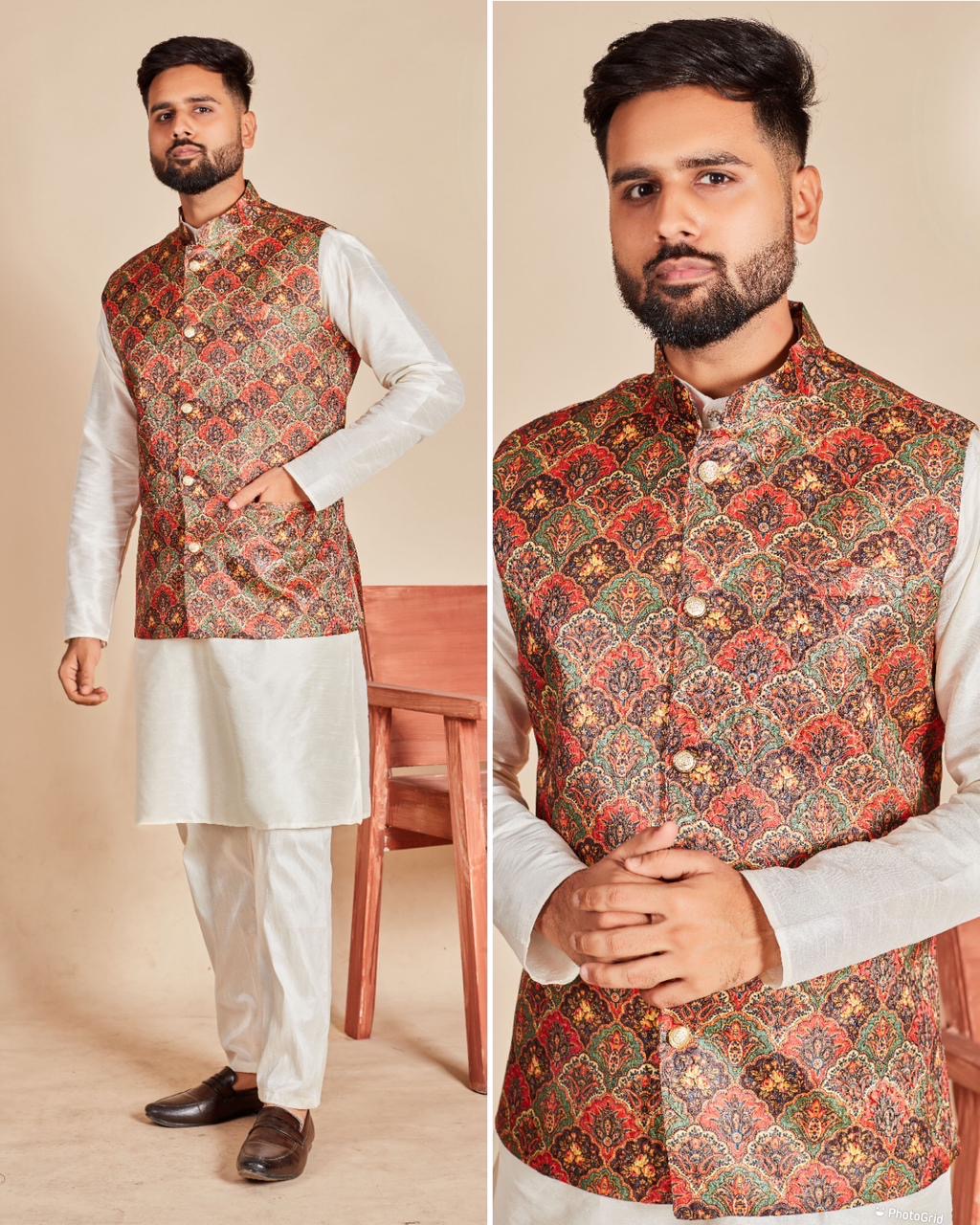 Swagat Banarasi Jequard Koti kurta for Men