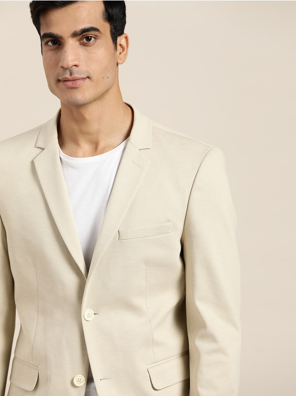 Men Grey Cream Coloured Solid Single Breasted Slim fit Smart Casual Blazer