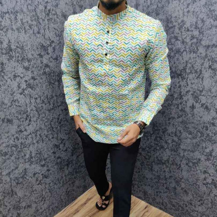 Turquoise Printed Short Kurta