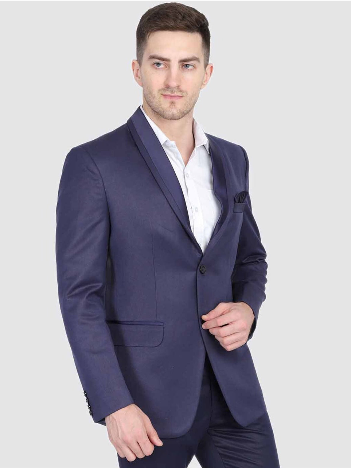Men Blue Long Sleeves Slim-fit Single-Breasted Party Blazer