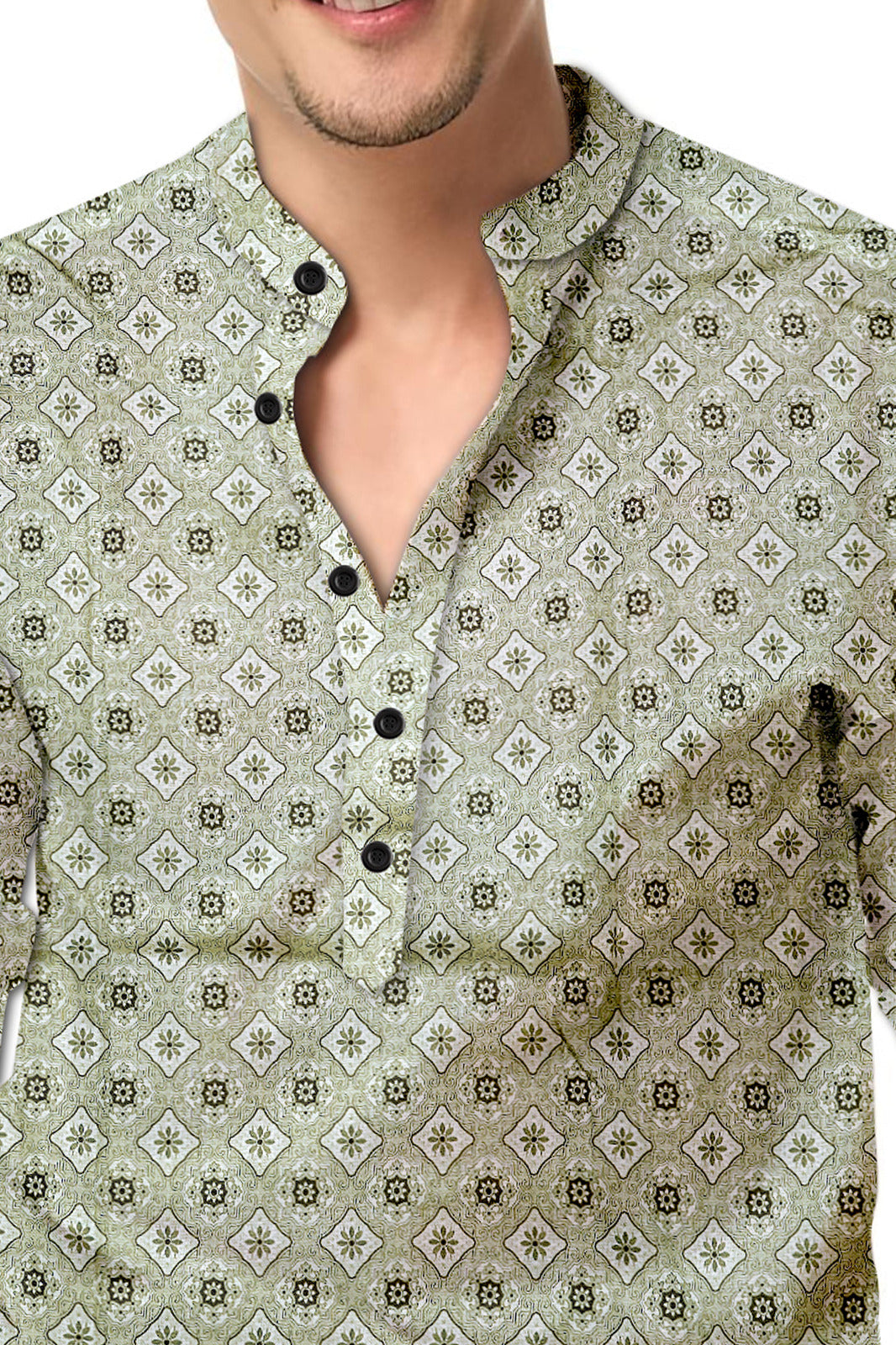 Light Green Printed Short Kurta