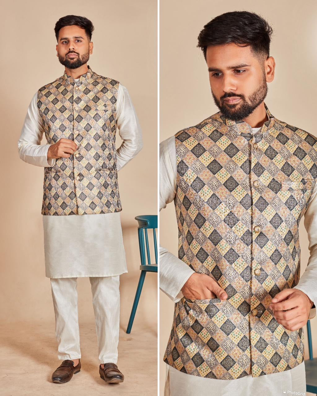 Swagat Banarasi Jequard Koti Kurta for Men