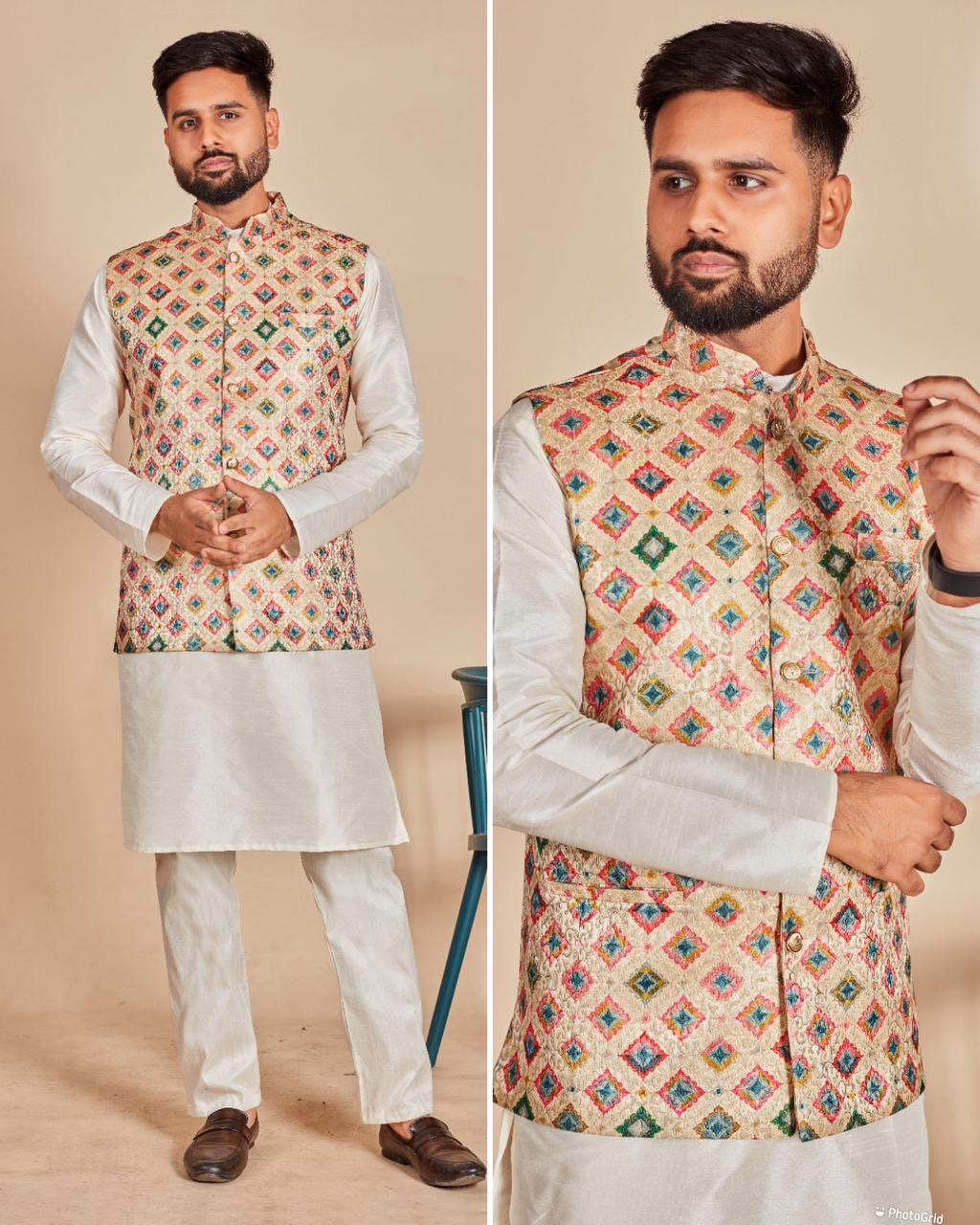 Swagat Banarasi Jequard Koti Kurta for Men