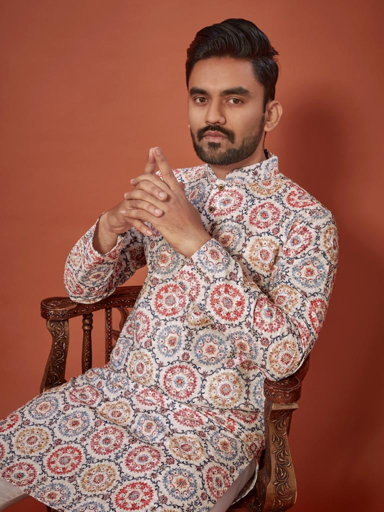 Leela Multicolor Lucknowi Chikankari Kurta Pyjama For Men