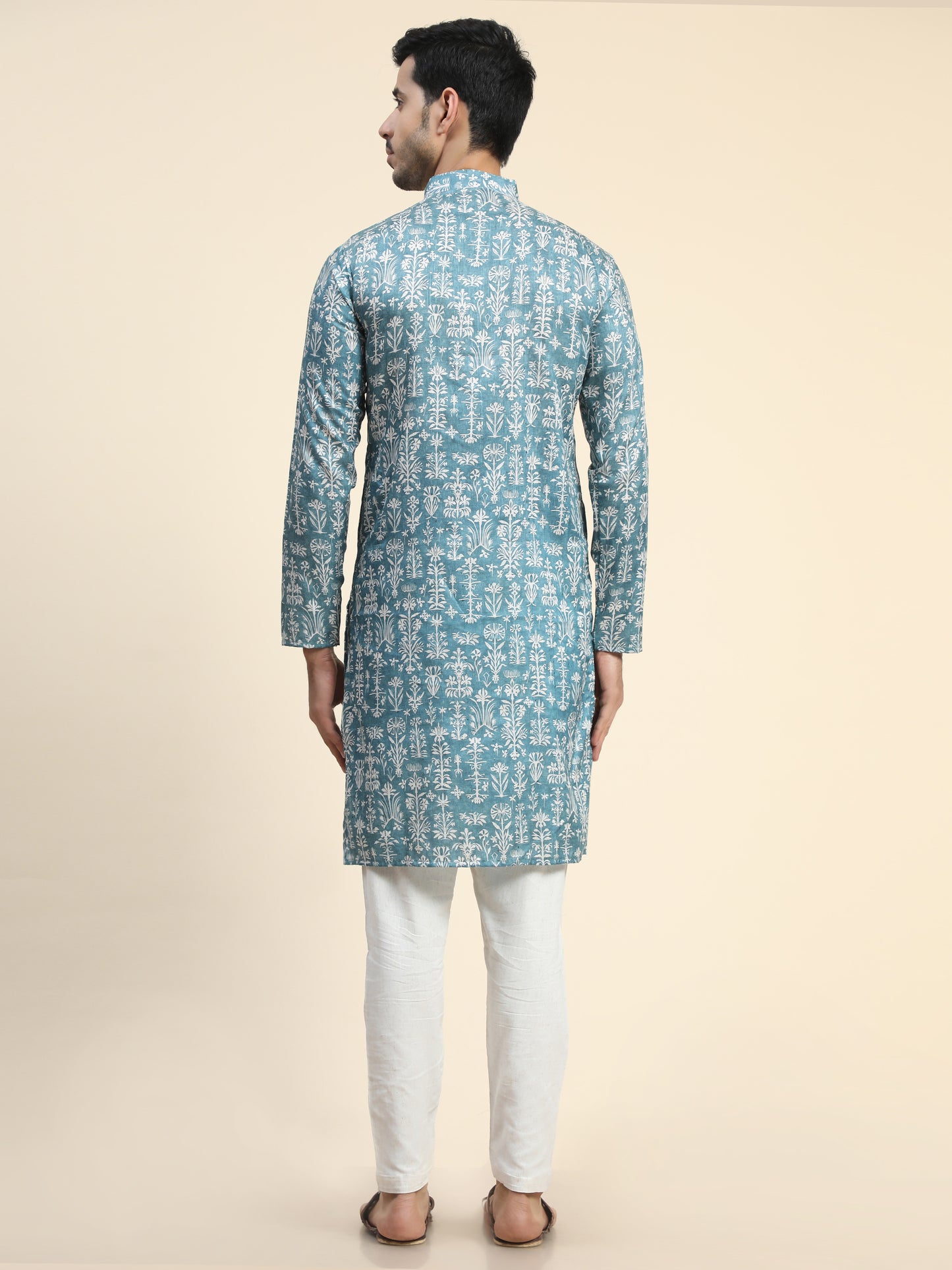 Rama blue Digital Printed Kurta Pajama for Men
