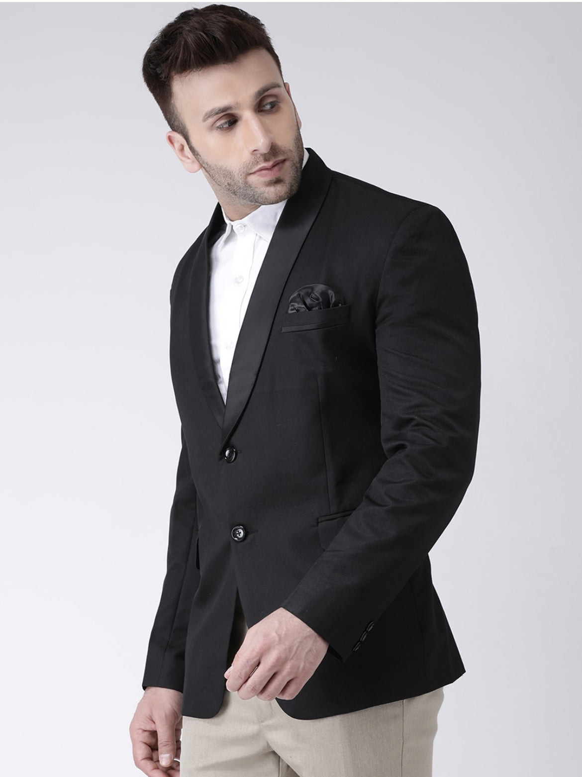 Men Black Solid Tuxedo Blazer