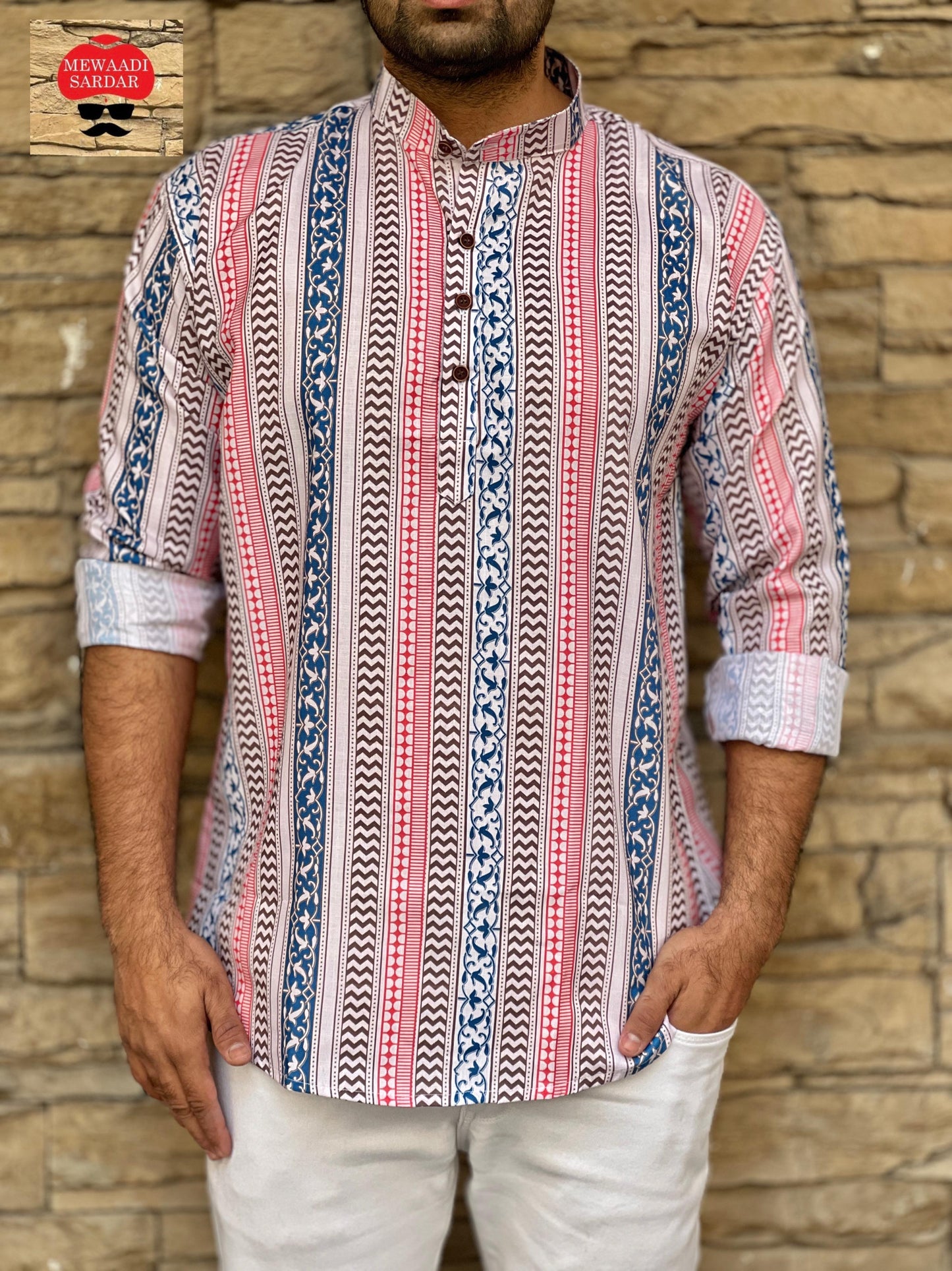 Leo Cotton Printed Short Kurta for Men