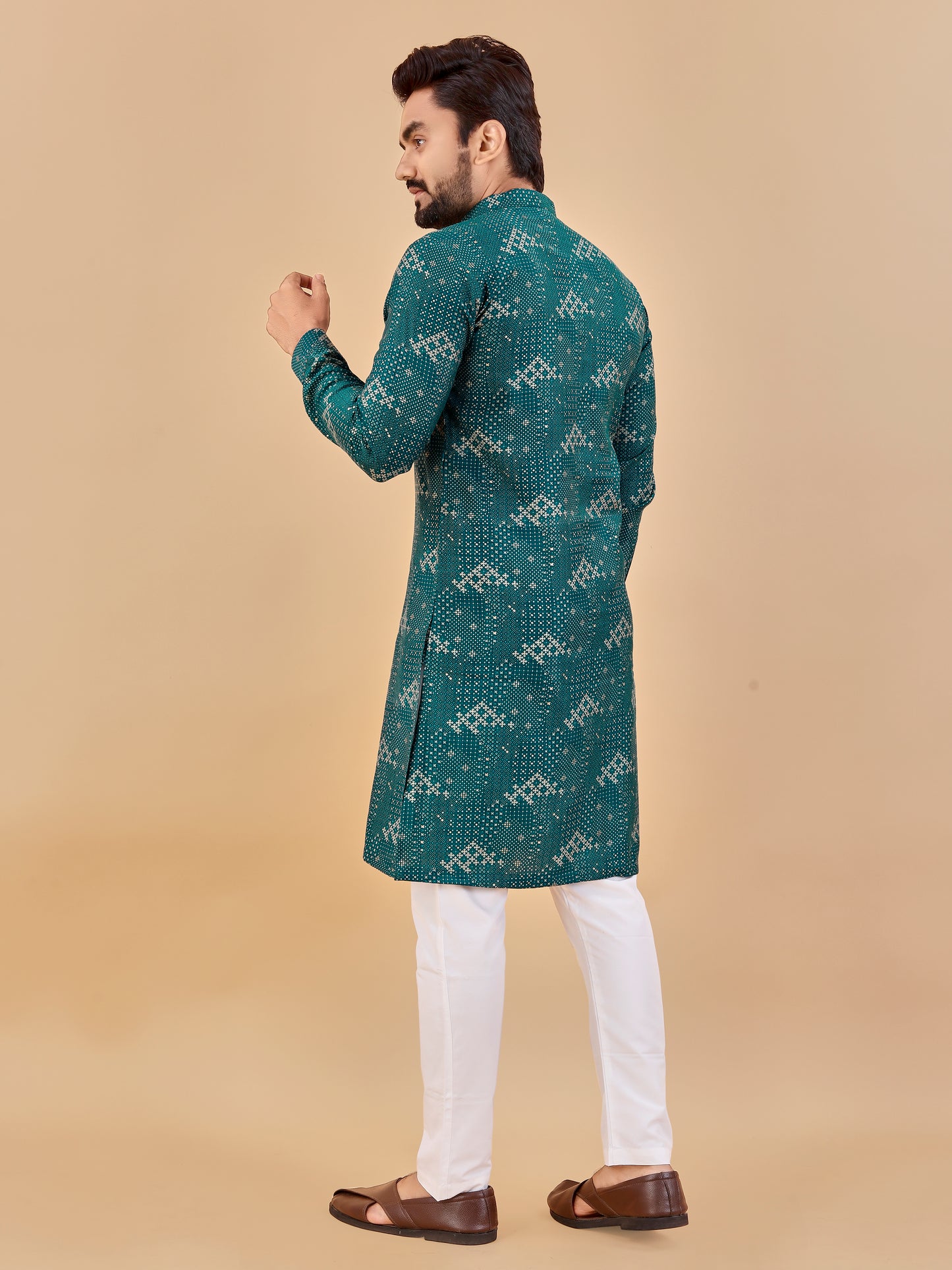 Manzar Rama Cotton Foil Printed Kurta Pyjama for Men