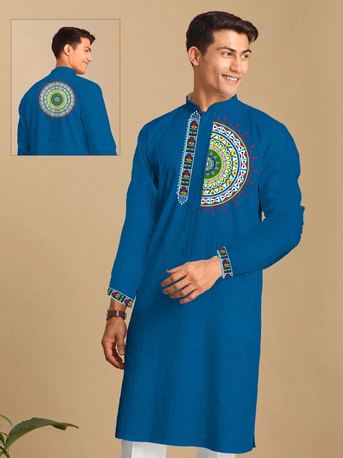 Reyon Silk Digital Print Kurta For Men