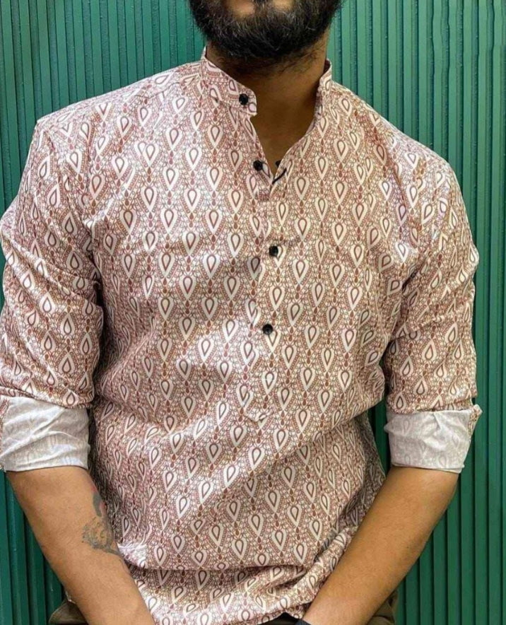 Peach Printed Short Kurta
