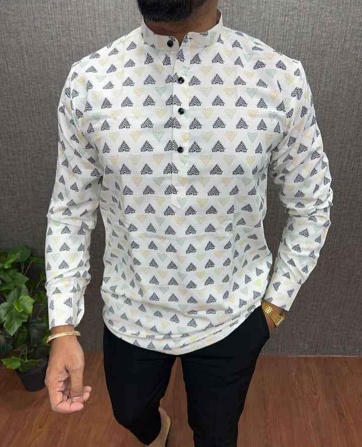 White Printed Short Kurta