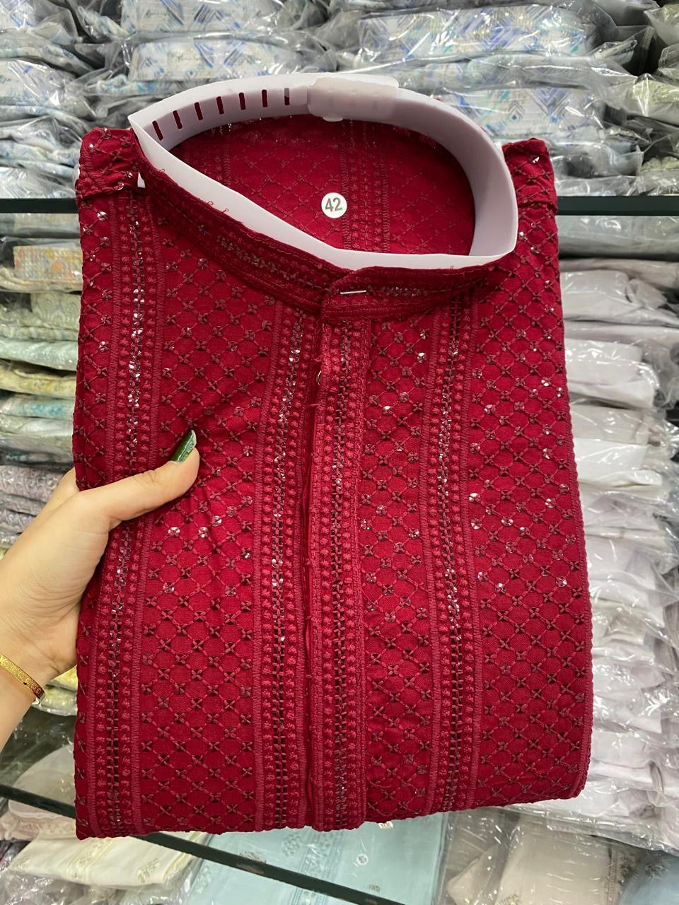 Reyon Sequence Lucknowi Work Kurta For Men