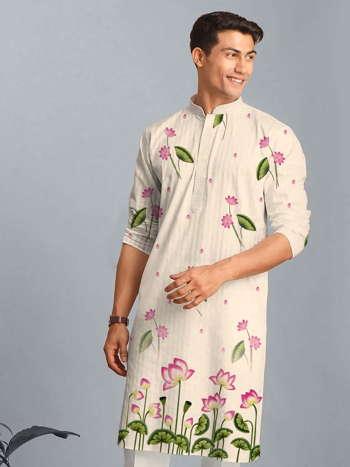 Reyon Silk Digital Print Kurta For Men