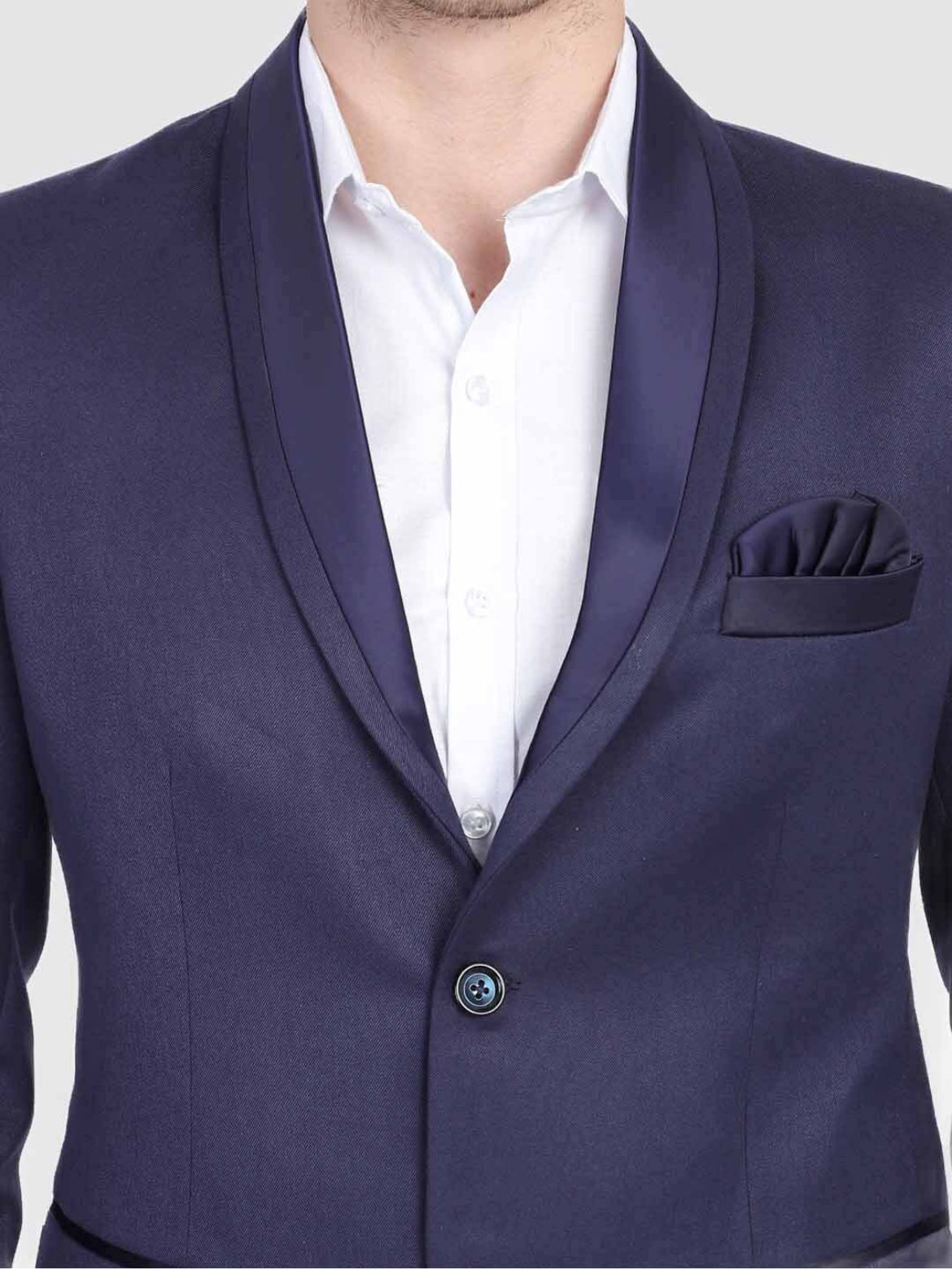 Men Blue Long Sleeves Slim-fit Single-Breasted Party Blazer