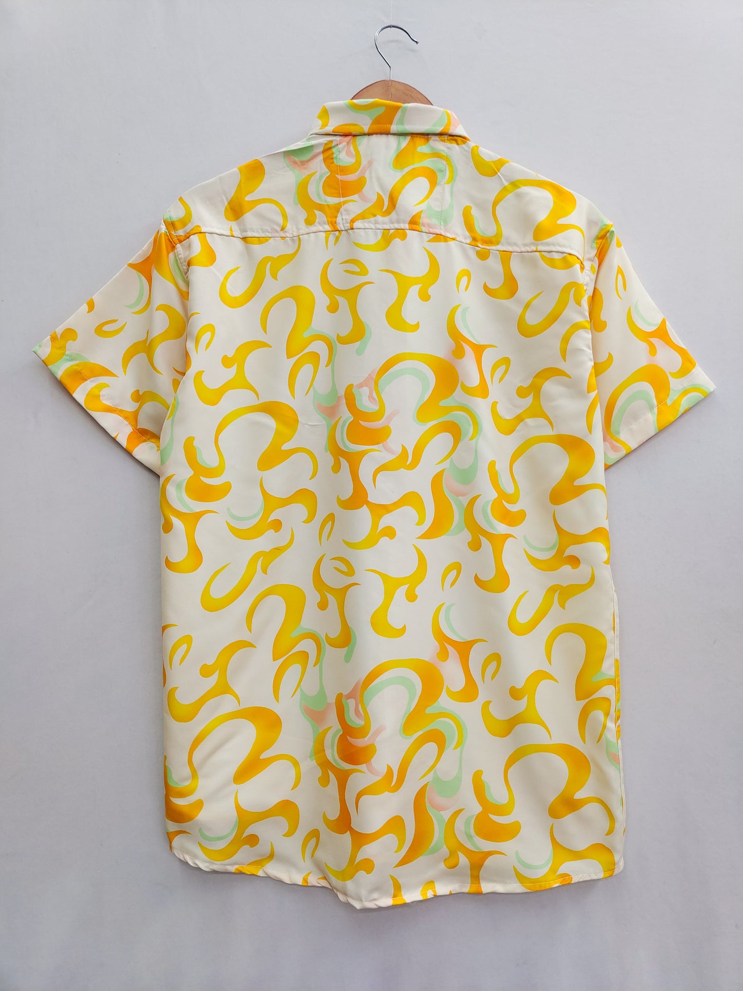 Yellow Slim Fit Reyon Printed Shirt For Men
