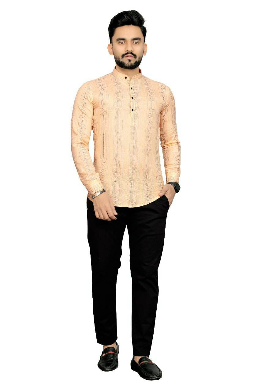 Linen Cotton Colorful weaving thread short Kurta for Men