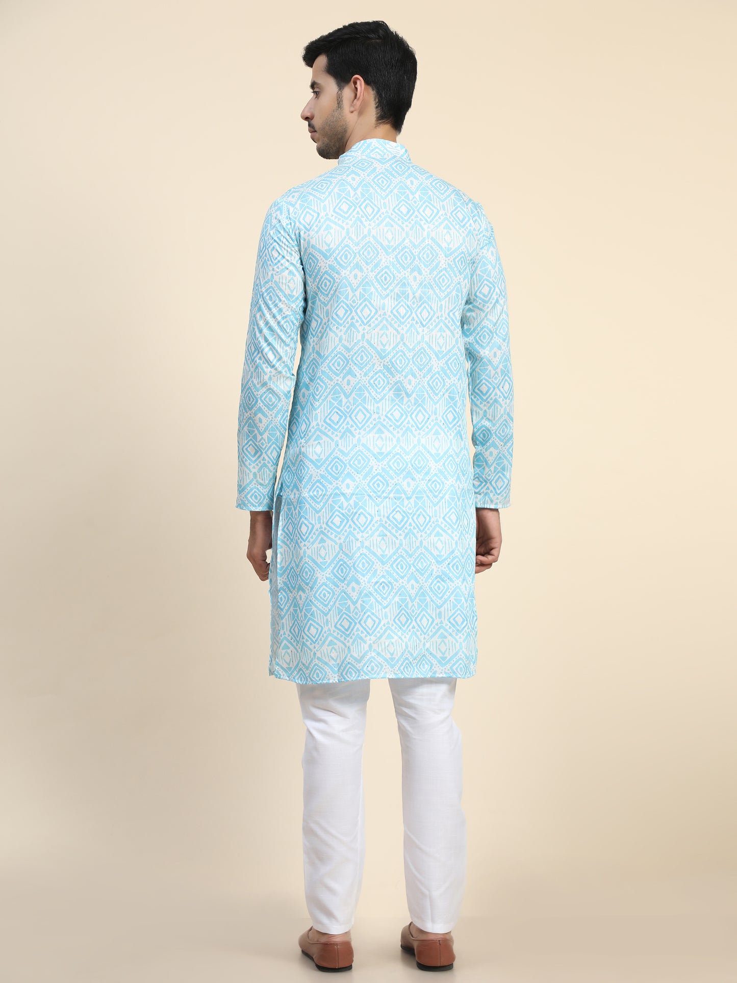 Sky blue Digital Printed Kurta Pyjama for Men