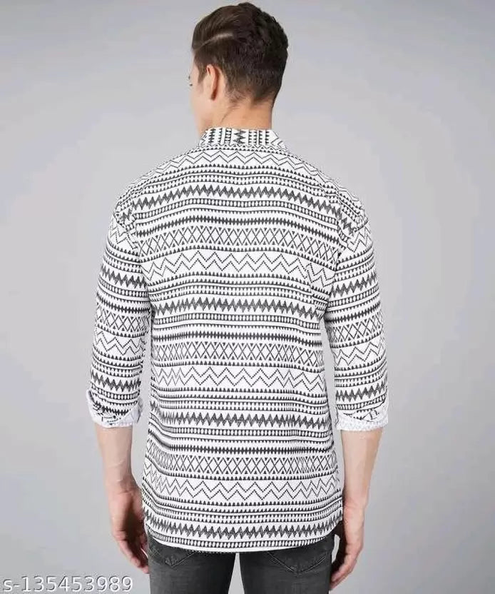 White and Black Printed Short Kurta