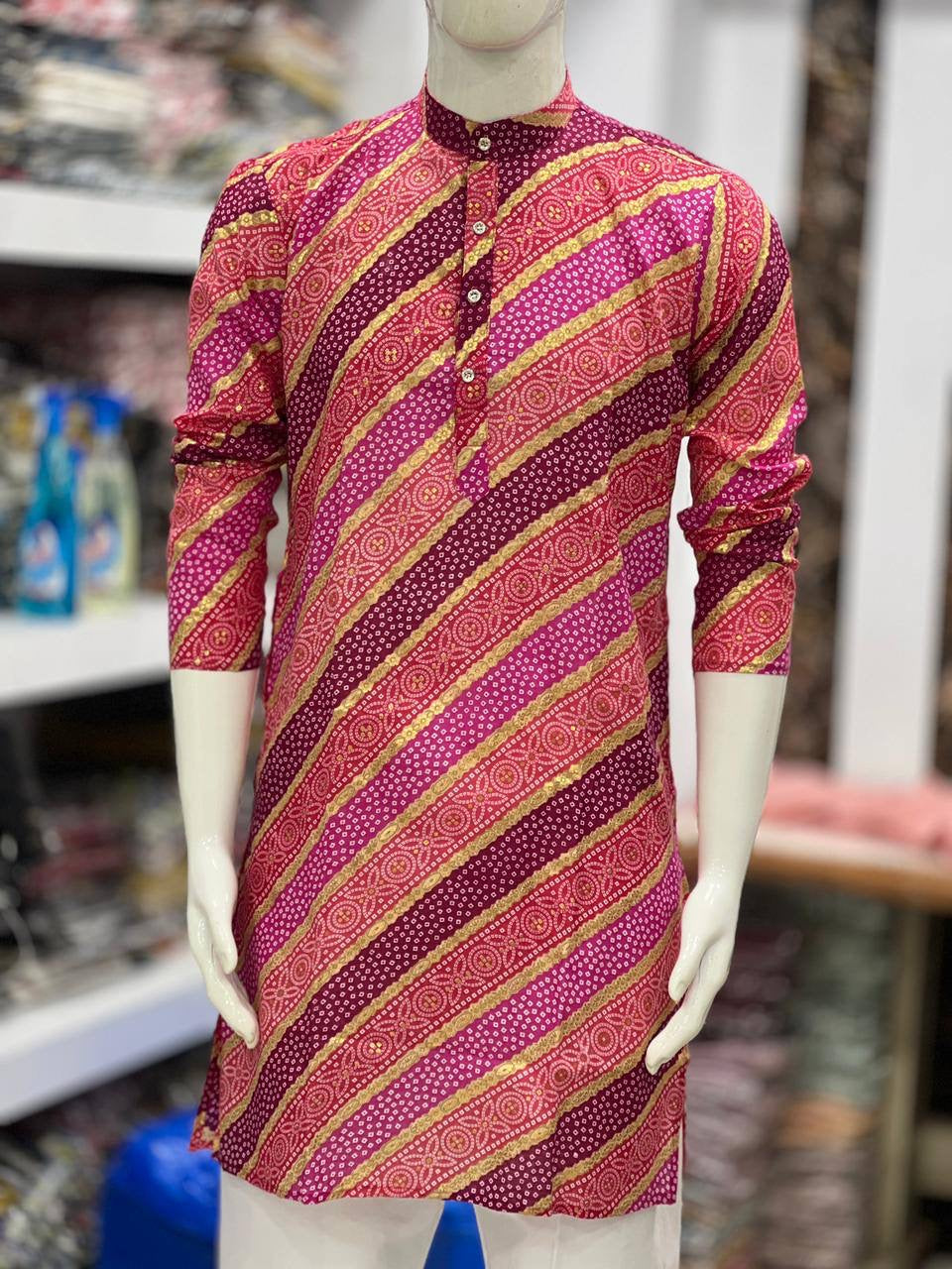 Leheriya Print Kurta Pajama For Men