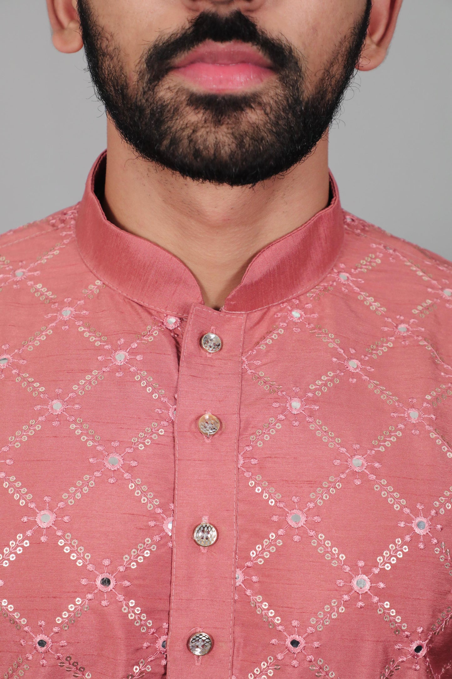 Sequins Mirror Embroidery Work Kurta Pajama for Men