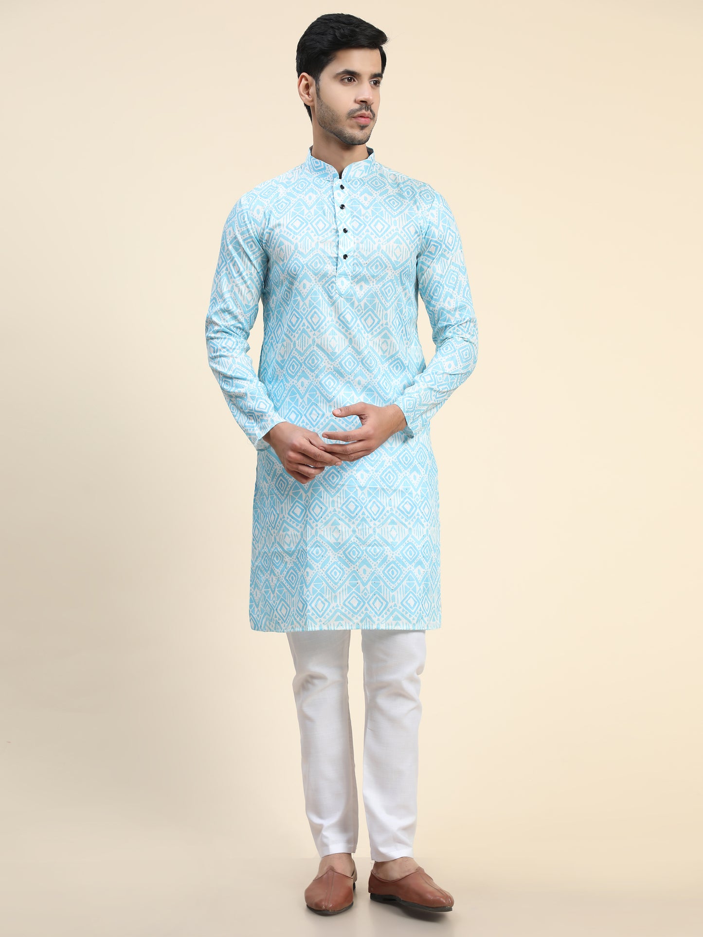 Sky blue Digital Printed Kurta Pyjama for Men