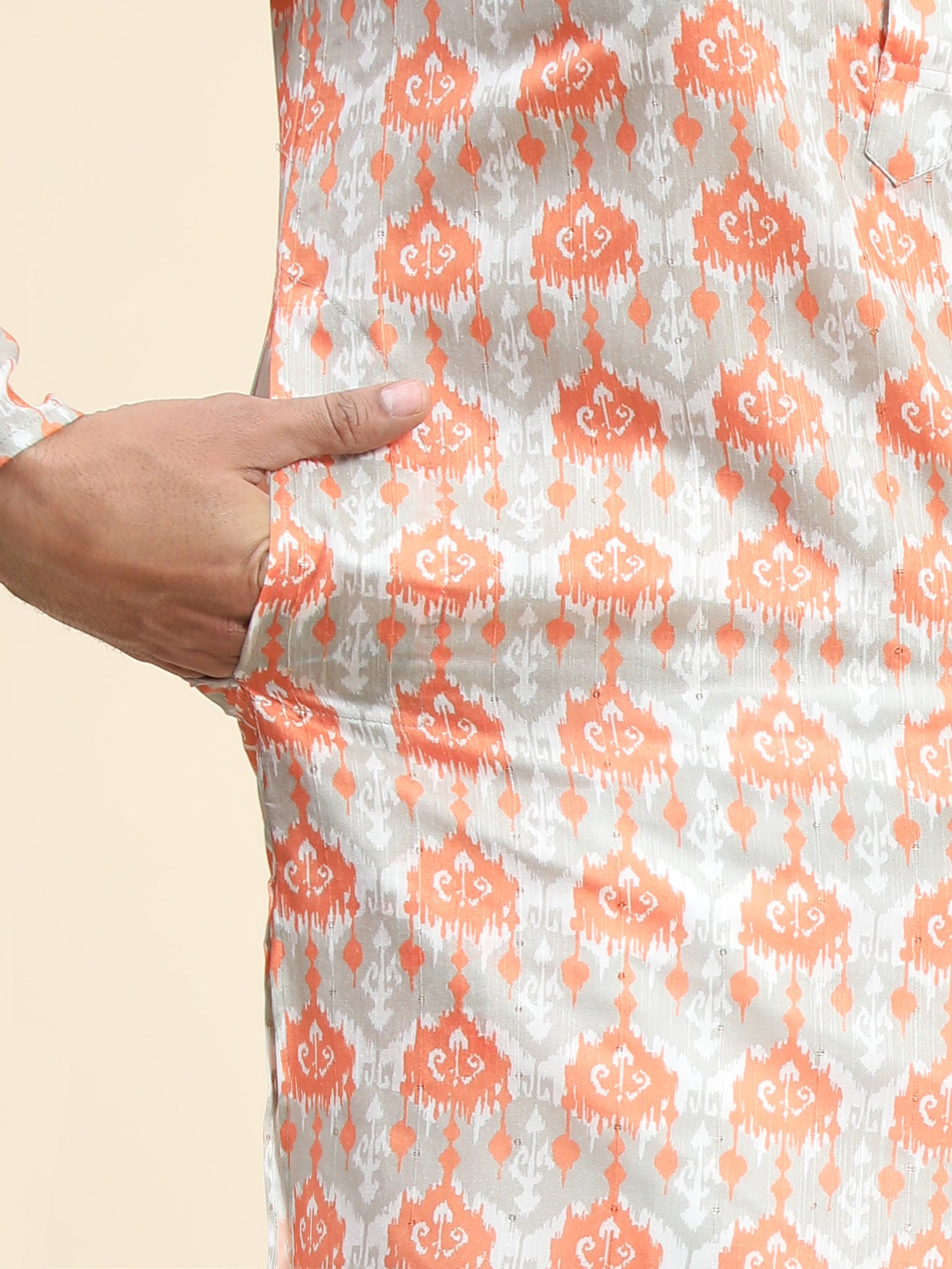 Orange peach Digital Printed Kurta pajama for Men