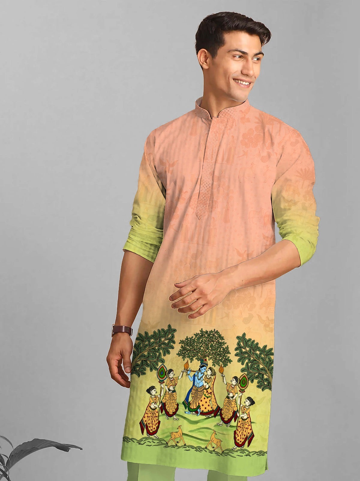 Reyon Silk Digital Print Kurta For Men