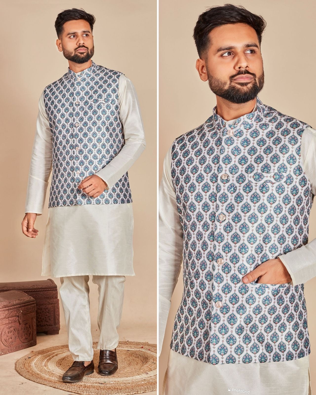 Blue Nehru Jacket Koti Kurta For Men