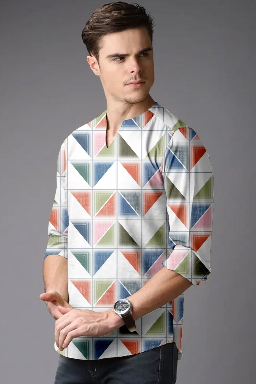 Printed Short Kurta Shirt For Men
