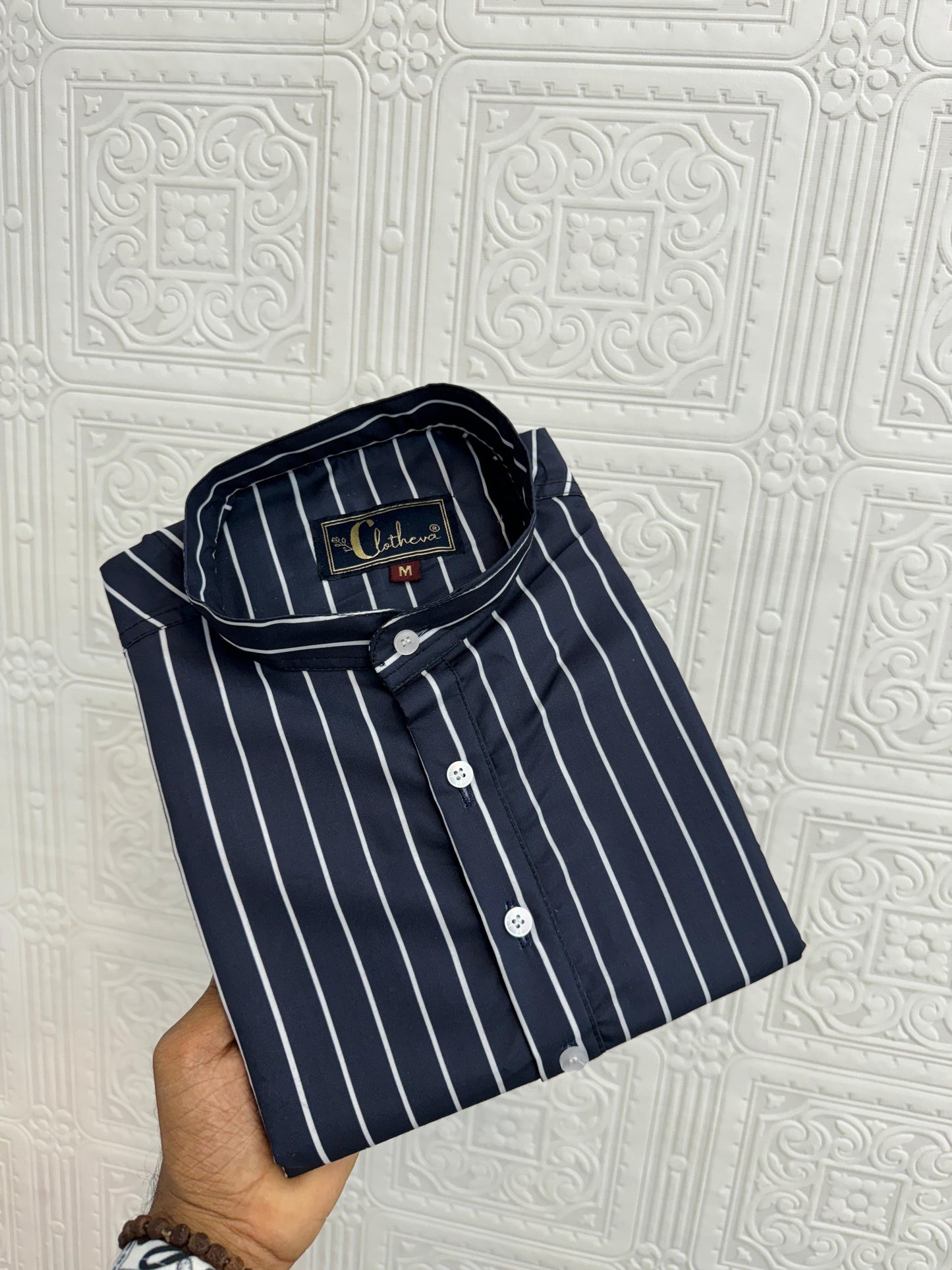 Black Stripe Short Kurta For Men