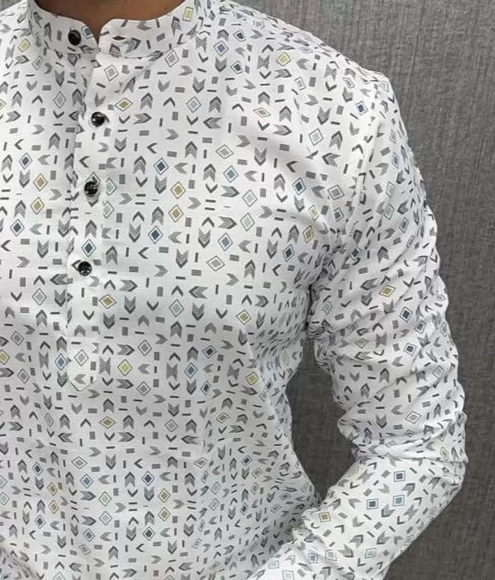 White Printed Short Kurta