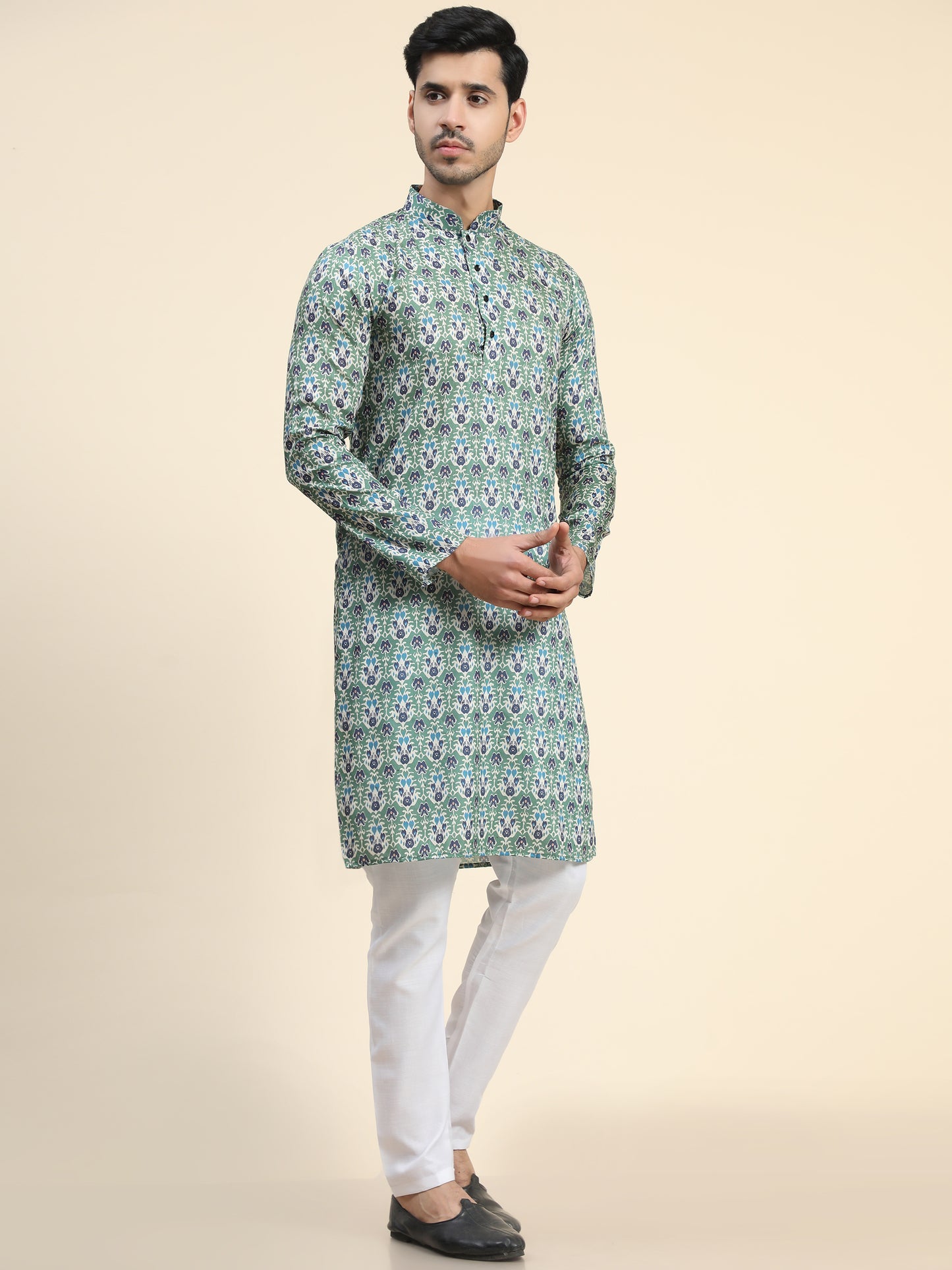 Green Digital Printed Kurta pyjama for Men