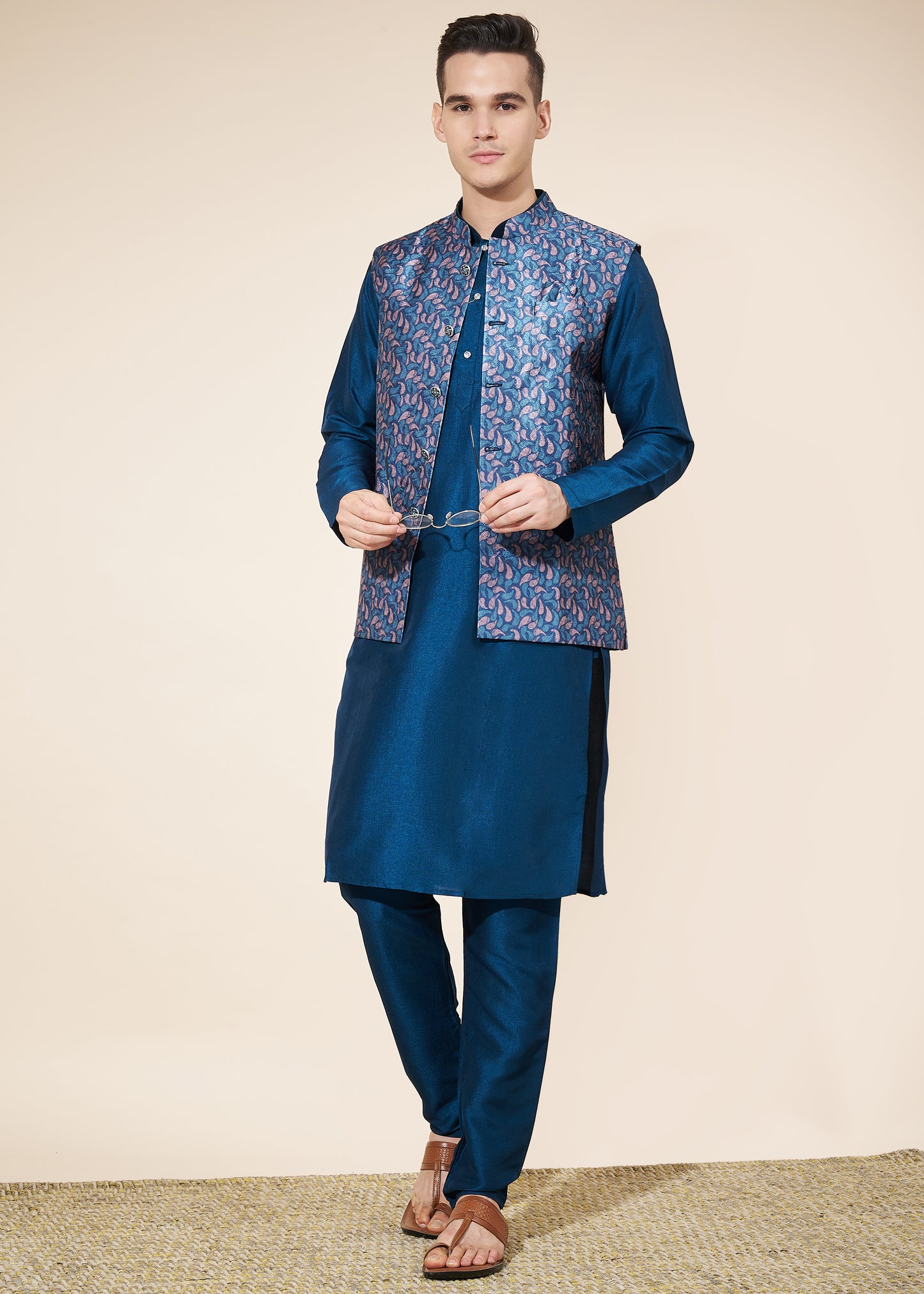 Rama Blue Wedding Collection Modi Jacket Koti Kurta For Men