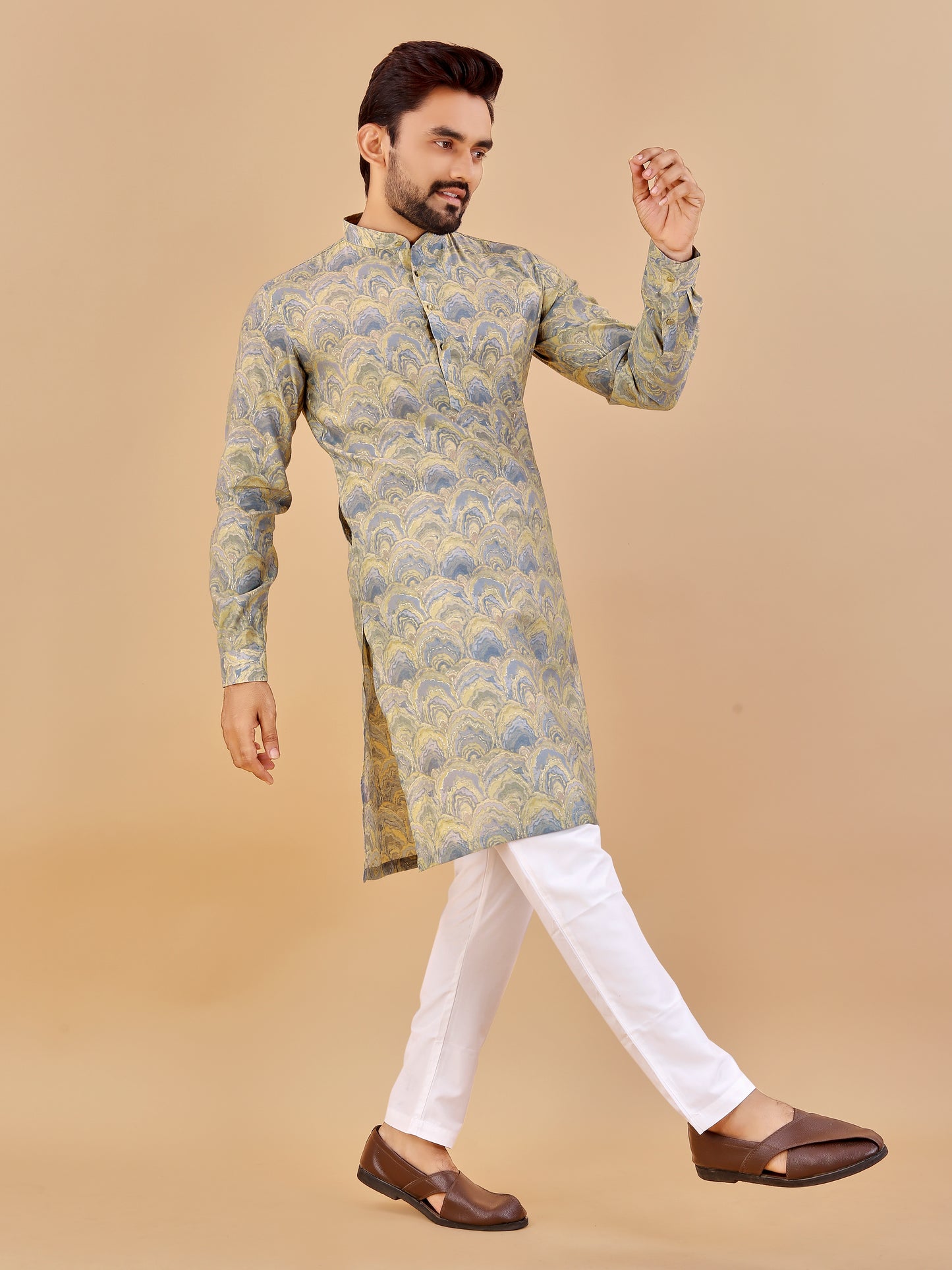 Manzar Cotton Foil Printed Kurta Pyjama for Men
