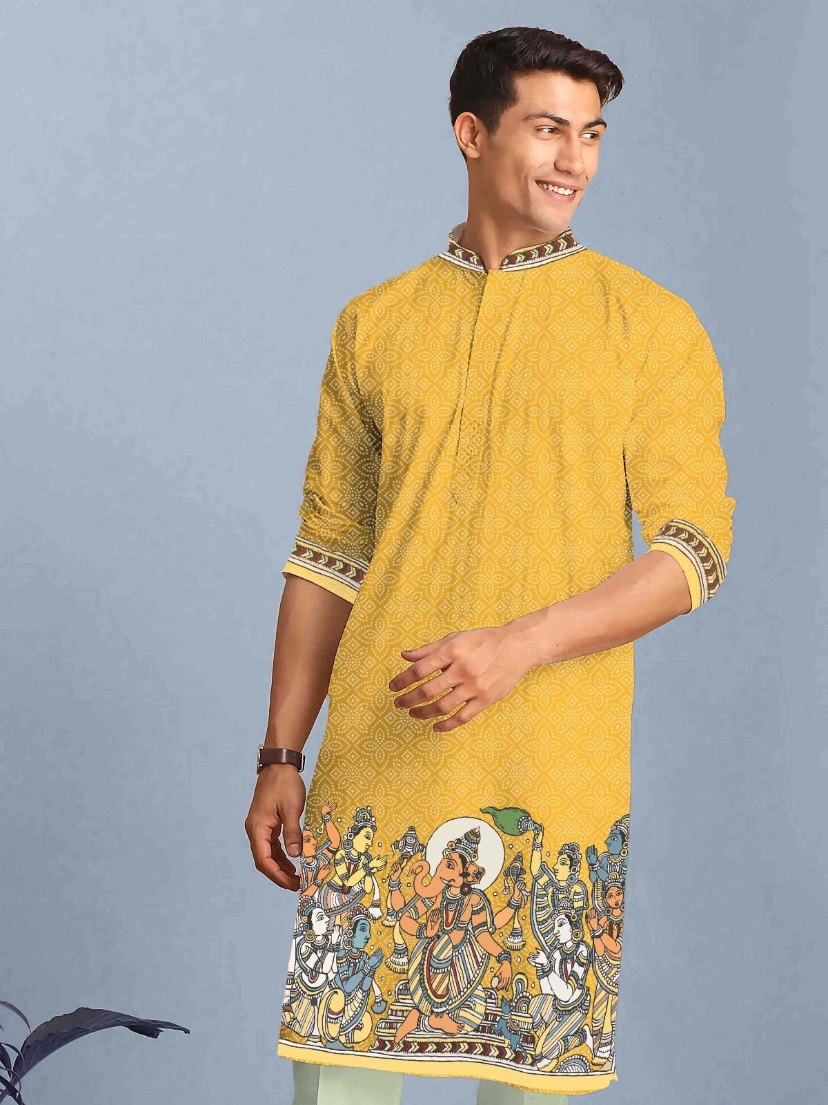 Reyon Silk Digital Print Kurta For Men
