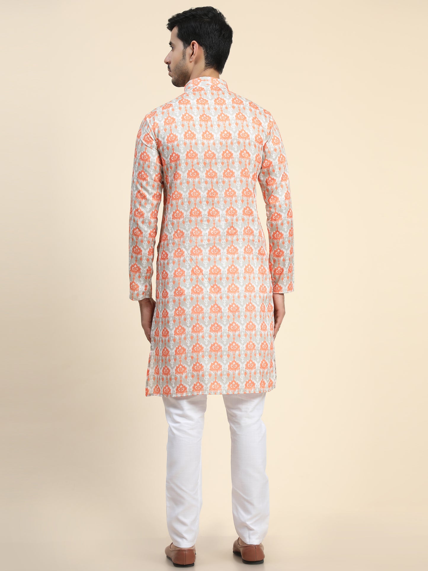 Orange peach Digital Printed Kurta pajama for Men
