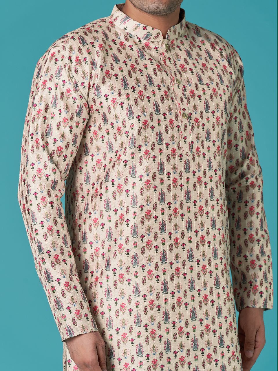 Trendy Printed Sequins Kurta Pyjama For Men
