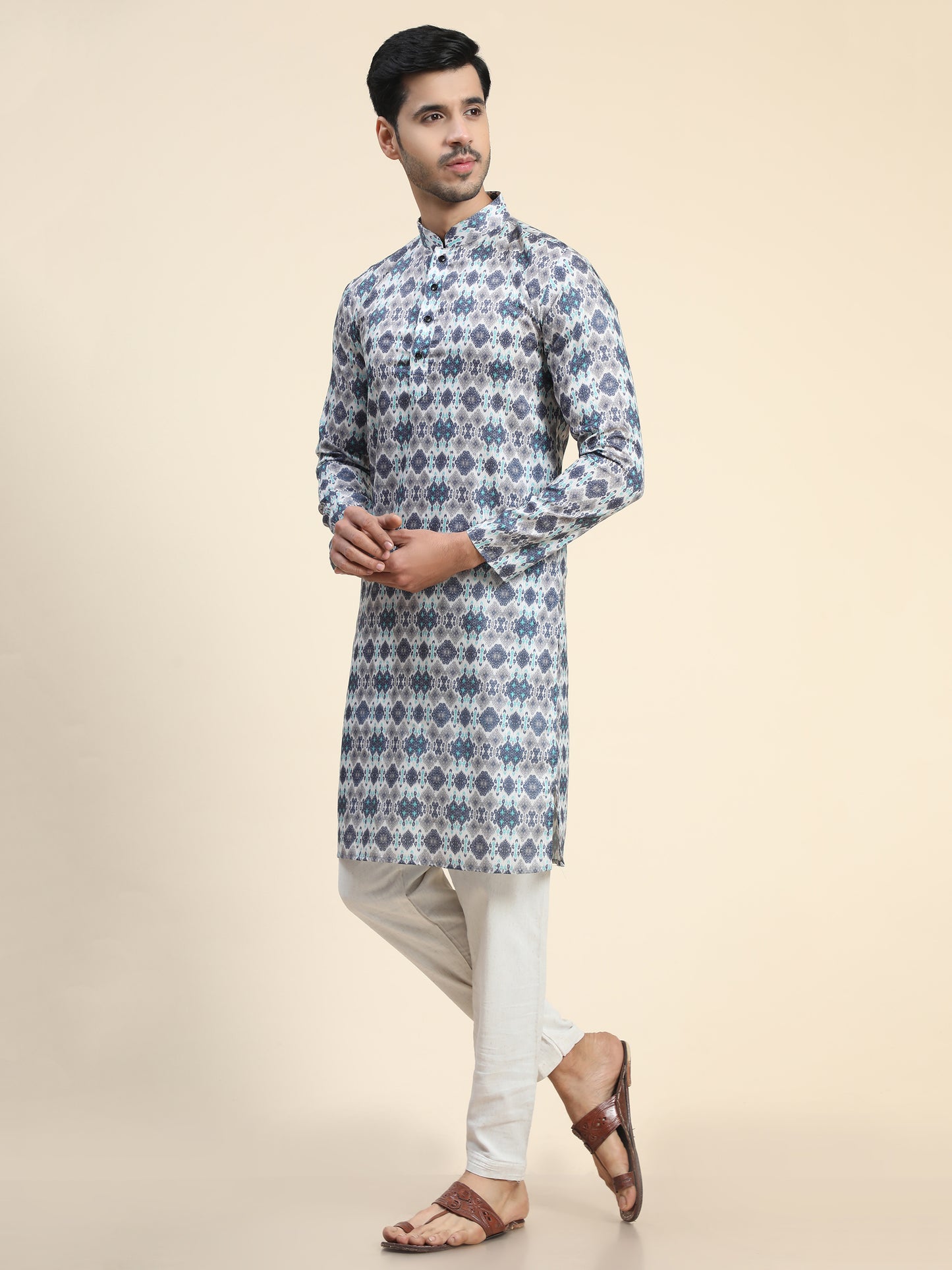 Blue Digital Printed Kurta pajama for Men