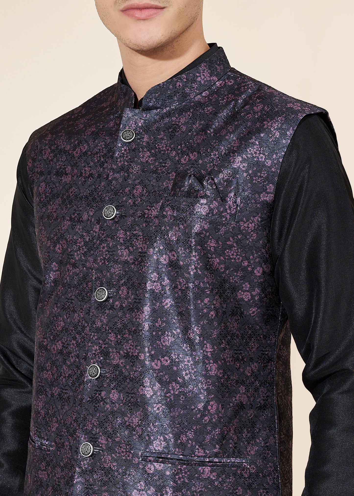 Black Wedding Collection Modi Jacket and Kurta pajama For Men