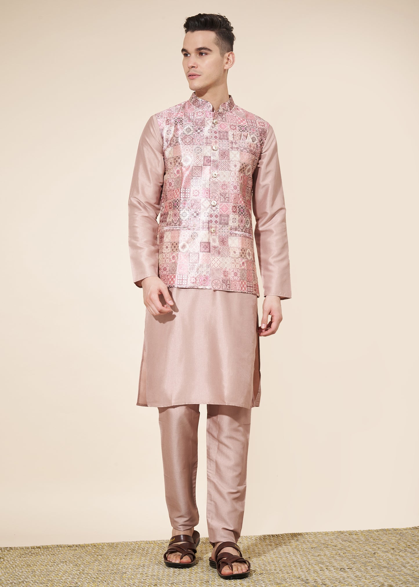Pale Pink Color Wedding Function Modi Jacket For Men