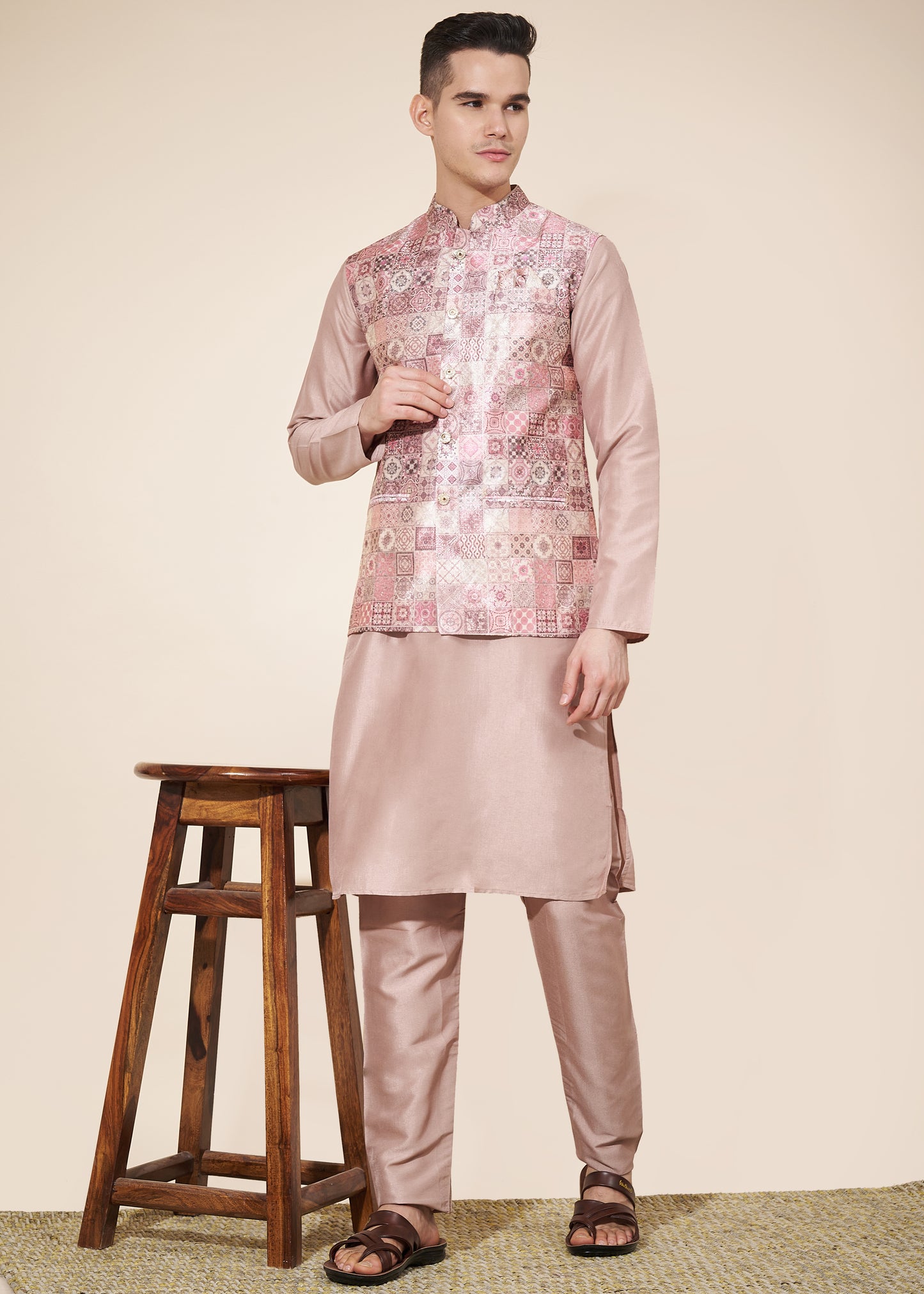 Pale Pink Color Wedding Function Modi Jacket For Men