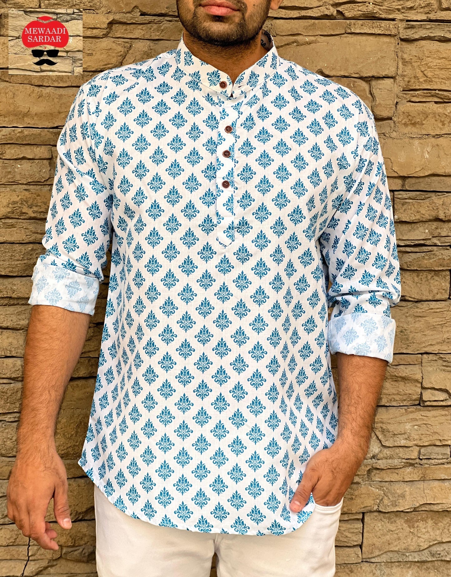 Leo Tortoise Cotton Printed Short Kurta for Men