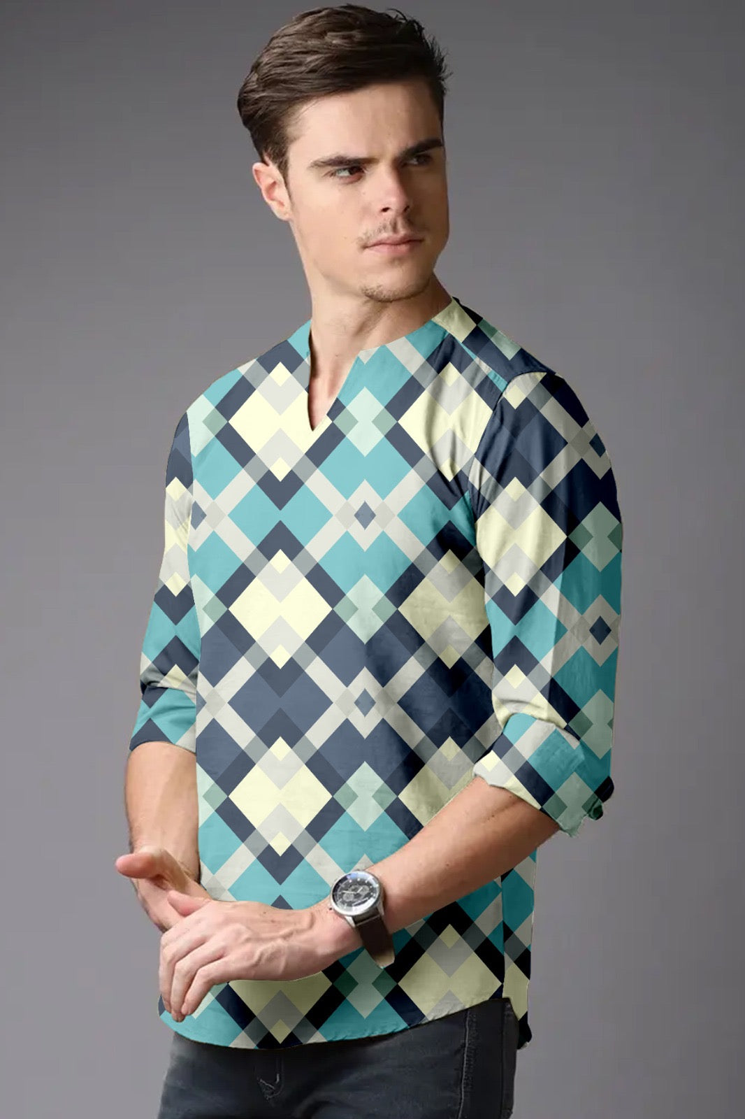 Printed Short Kurta Shirt For Men