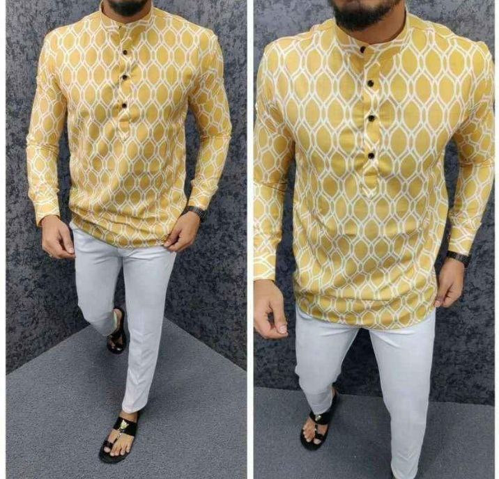 Yellow Printed Short Kurta
