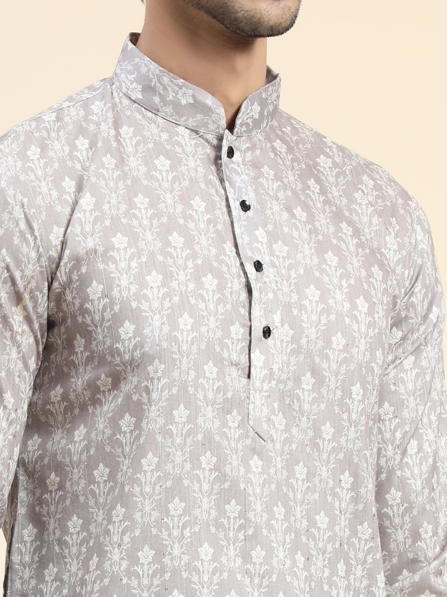 Grey Digital Printed Kurta pyjama for Men
